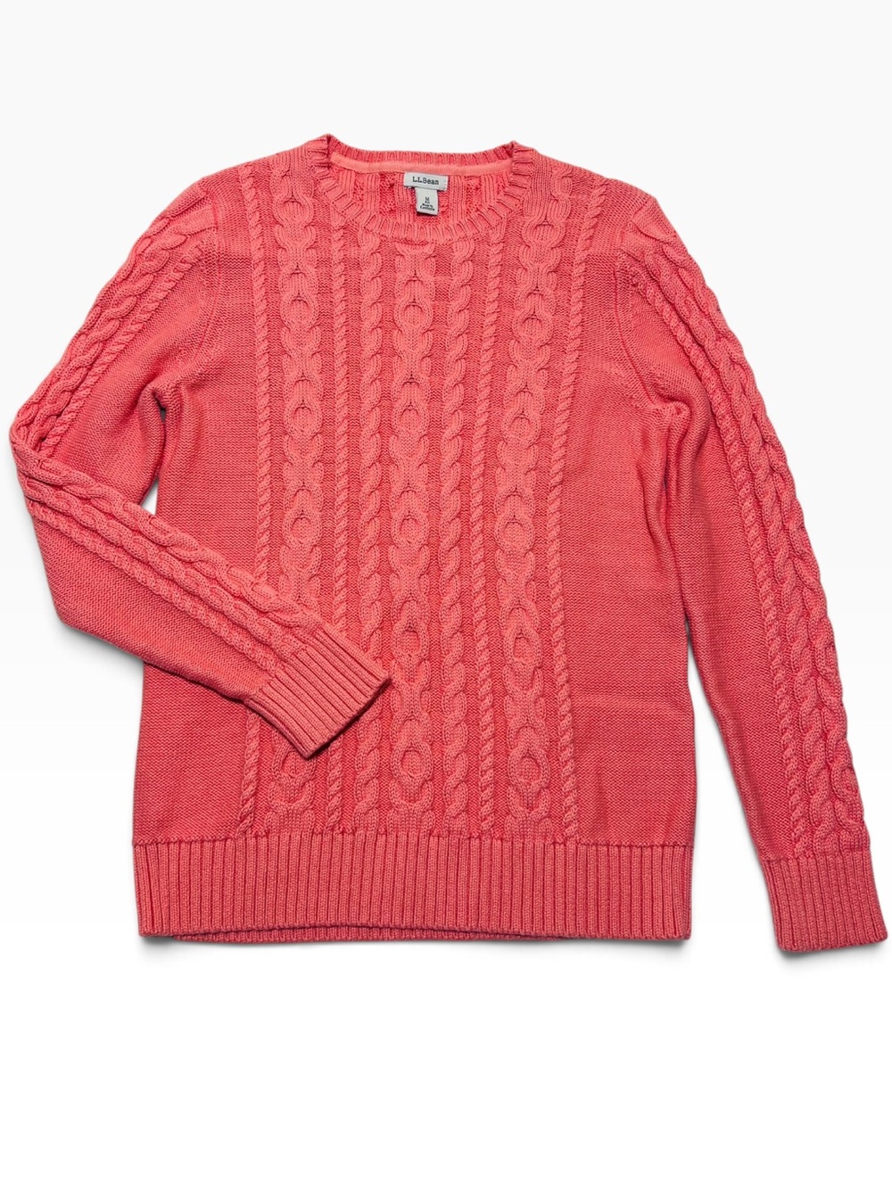 L.L. Bean Women’s Cable Knit Crewneck Sweater - Coral